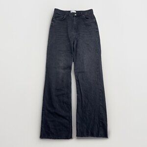 Y2K Zara Wide Leg Baggy Jeans Wom Size 8 Dark Wash Off-black High Rise Cut-Off